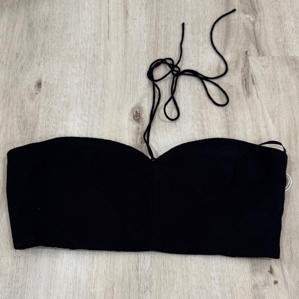 NWT Staud Kyra black cropped ottoman halter top - Picture 2 of 6